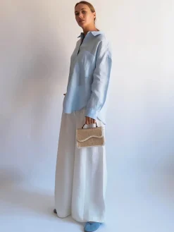 Crane Embellished Denim - Pale Flax