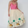 Embroidered Midi Skirt with Scallops - Ivory