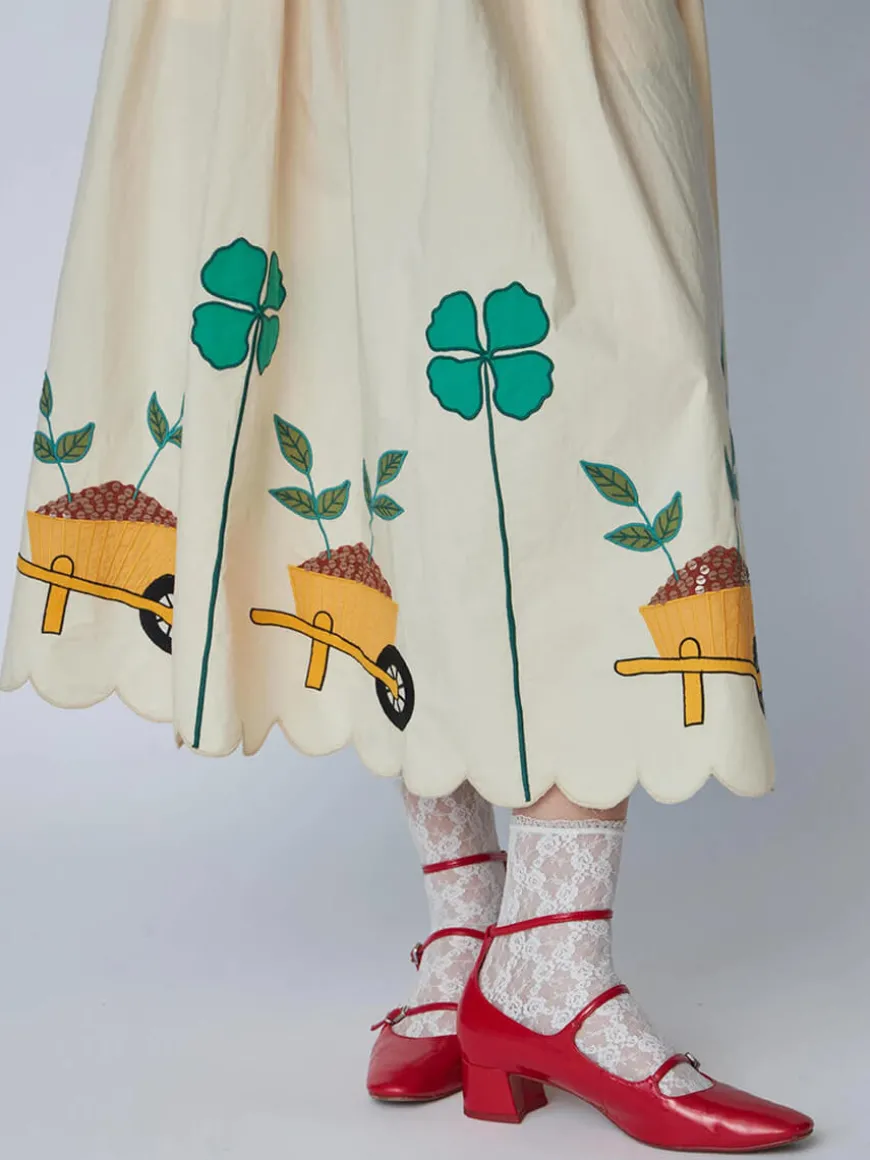Embroidered Midi Skirt with Scallops - Ivory
