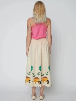 Embroidered Midi Skirt with Scallops - Ivory