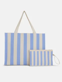 Florence Striped Set Bags - Blue/Off White