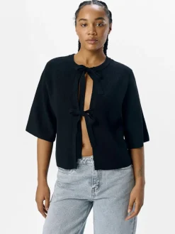 OBJUlla Short-Sleeved Knitted Cardigan - Black