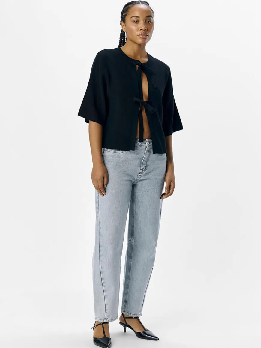 OBJUlla Short-Sleeved Knitted Cardigan - Black