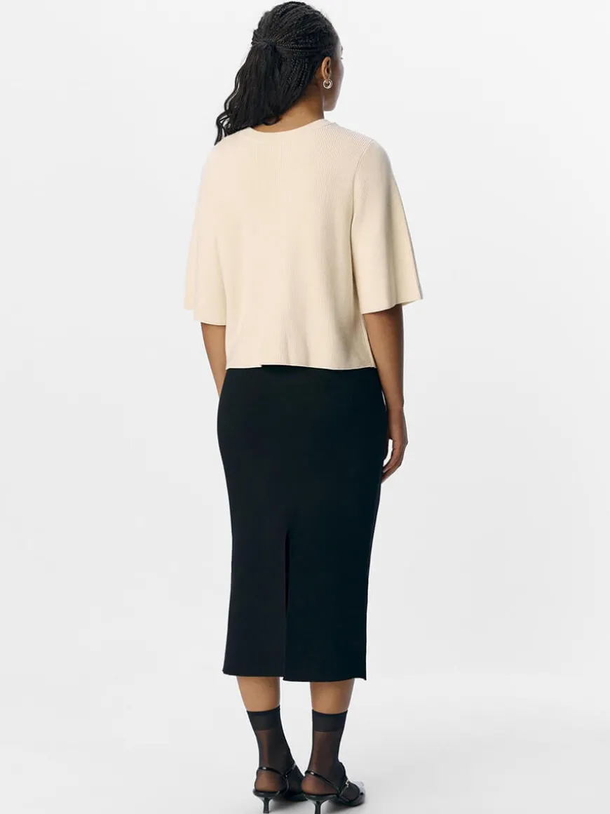 OBJUlla Short-Sleeved Knitted Cardigan - Sandshell
