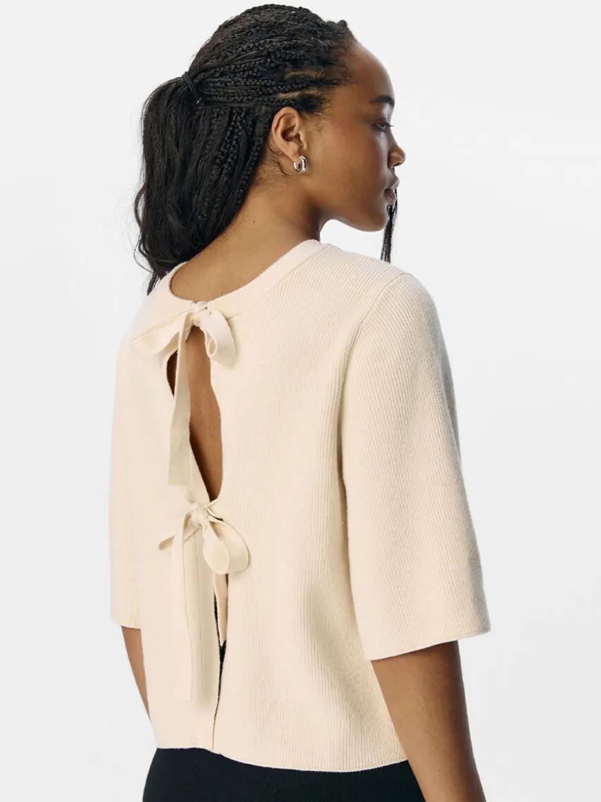 OBJUlla Short-Sleeved Knitted Cardigan - Sandshell