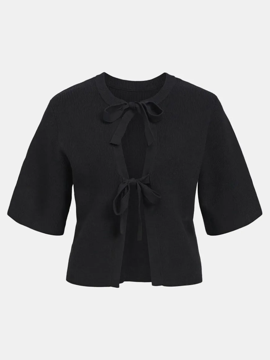 OBJUlla Short-Sleeved Knitted Cardigan - Black