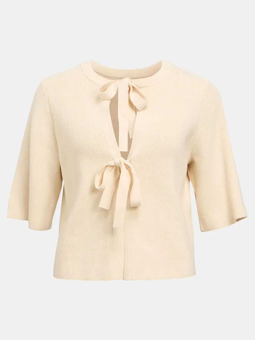 OBJUlla Short-Sleeved Knitted Cardigan - Sandshell