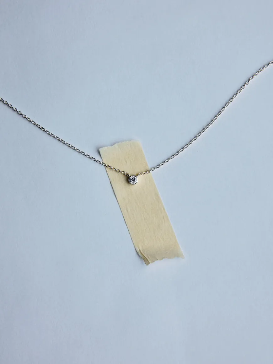 Oda Floating Stone Necklace - Silver - No. 15033