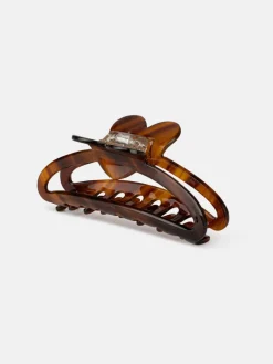 Open Heart Middle Hair Clip - Golden Brown