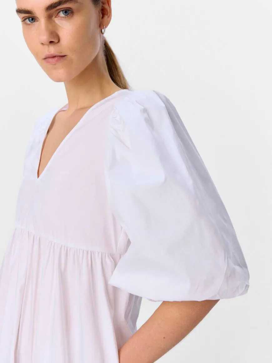 Paige Puff Sleeved Midi Dress - White