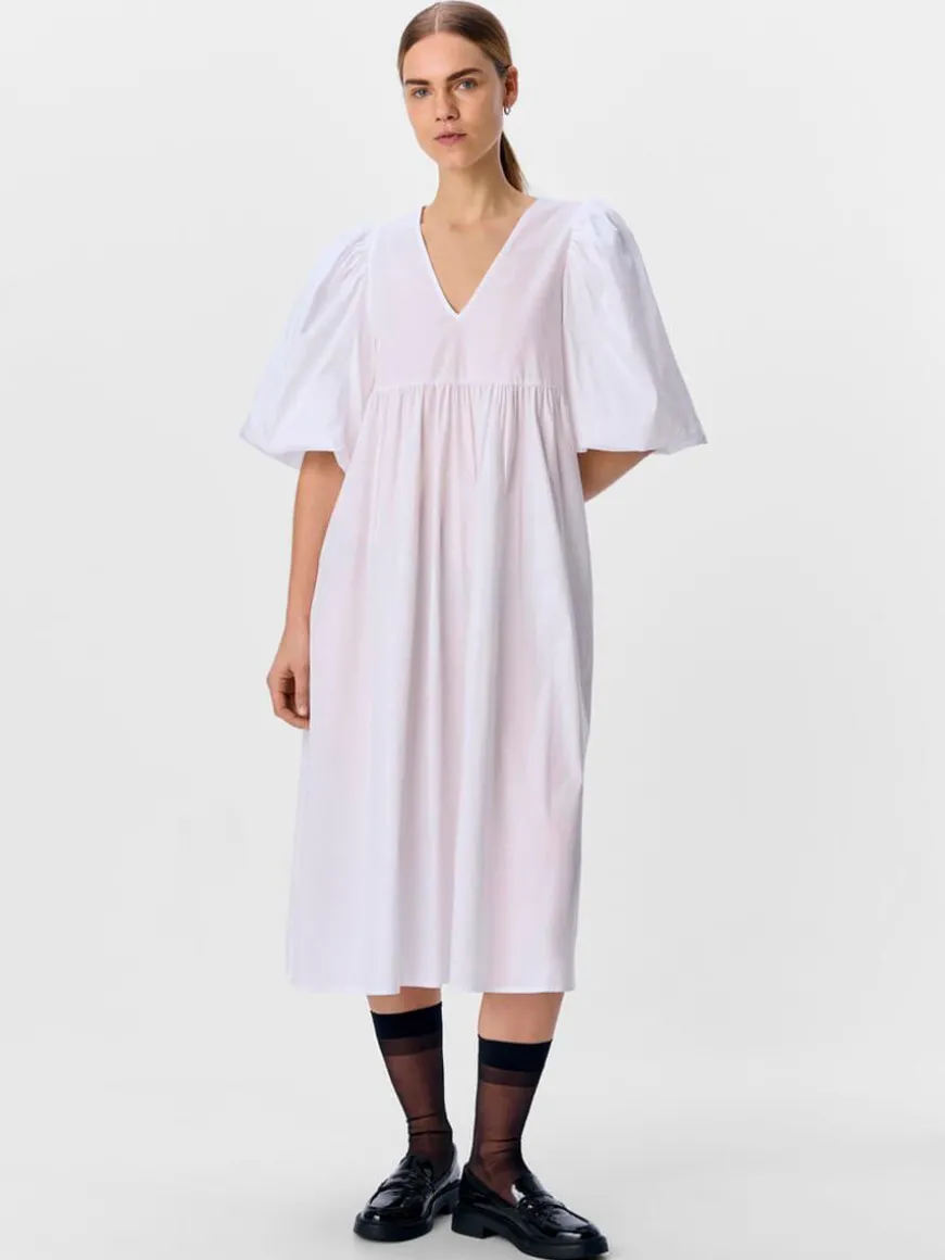 Paige Puff Sleeved Midi Dress - White