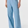 Striped Wide Leg Jeans - Light Blue Denim